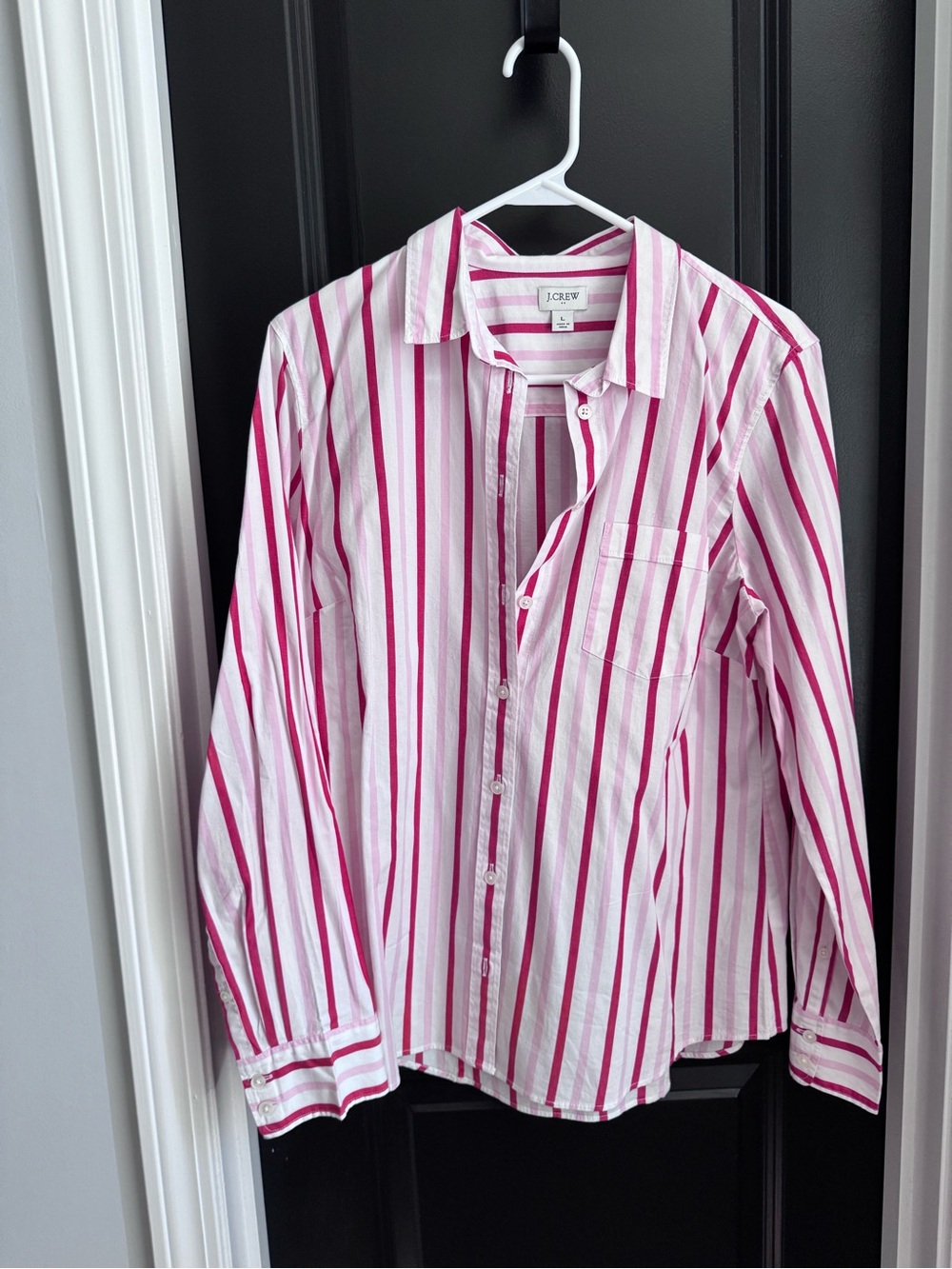 J. Crew White Shirt with Pink Stripes - Men's Button-Down